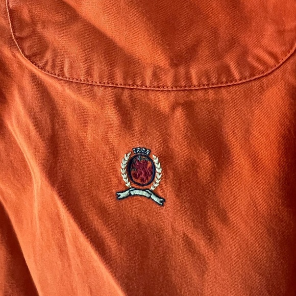 Tommy Hilfiger Orange Button Down Shirt L Crest Logo Long Sleeve 100% Cotton - Picture 2 of 8